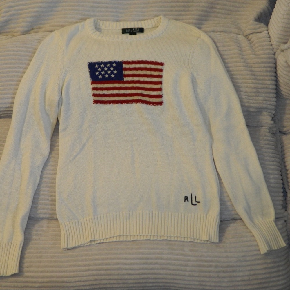 White Sweater with American Flag Design